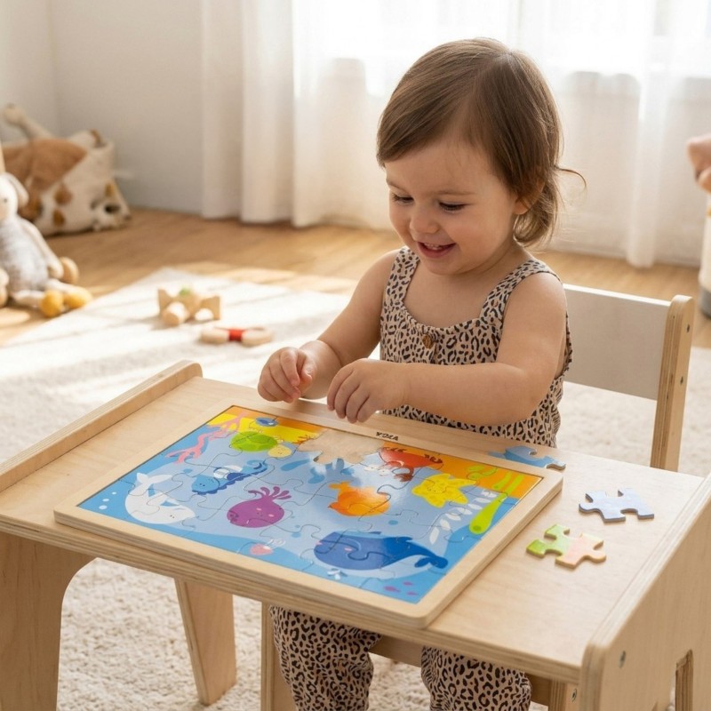 Viga Zestaw Puzzle drewniane 12 układanek po 24 el. na stojaku