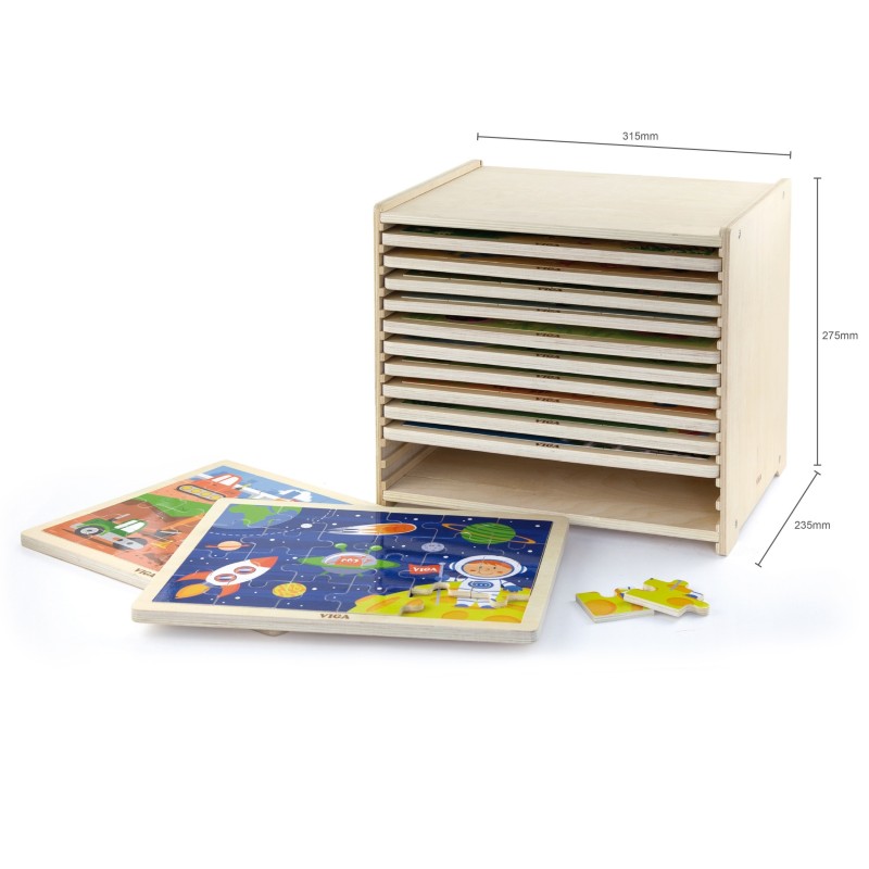 Viga Zestaw Puzzle drewniane 12 układanek po 24 el. na stojaku