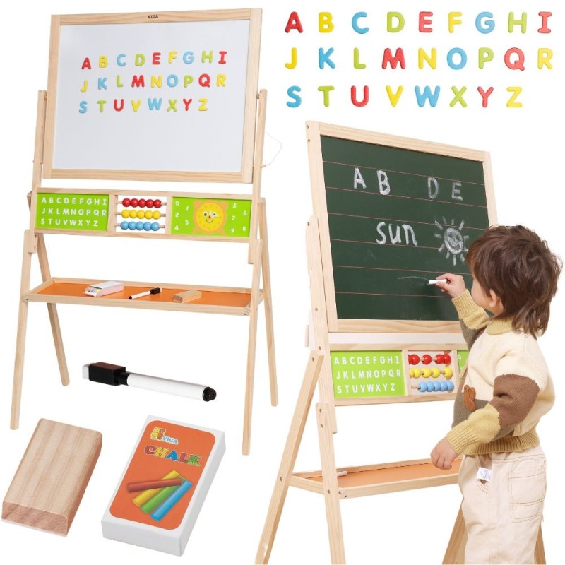 Viga Veľká obojstranná edukačná tabuľa 2v1 – S hodinami a počítadlom (113 cm)