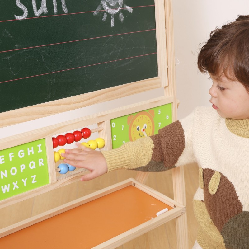 Viga Veľká obojstranná edukačná tabuľa 2v1 – S hodinami a počítadlom (113 cm)