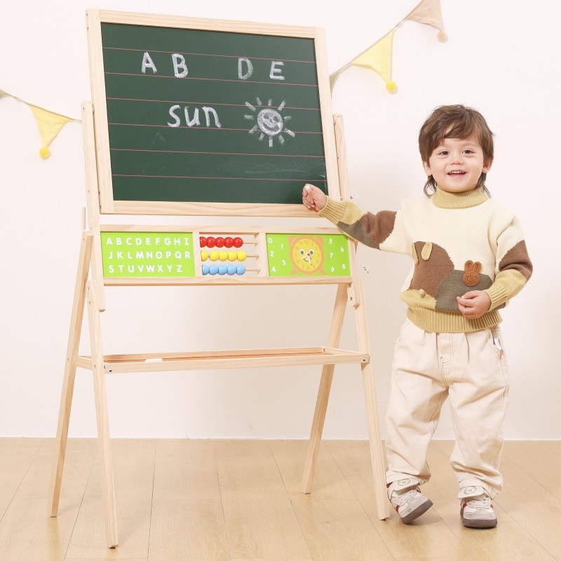 Viga Veľká obojstranná edukačná tabuľa 2v1 – S hodinami a počítadlom (113 cm)