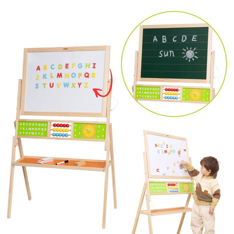 Viga Veľká obojstranná edukačná tabuľa 2v1 – S hodinami a počítadlom (113 cm)