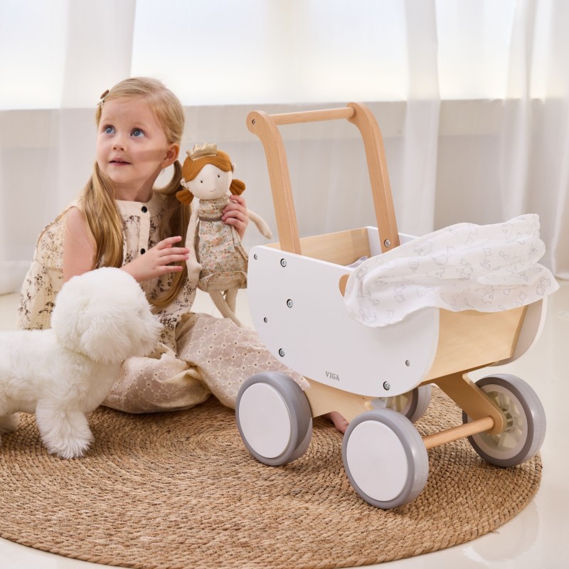 VIGA Drewniany Wózek dla Lalek z Gondolą