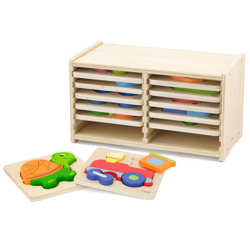 Viga Drevené puzzle so stojanom – 12 motívov