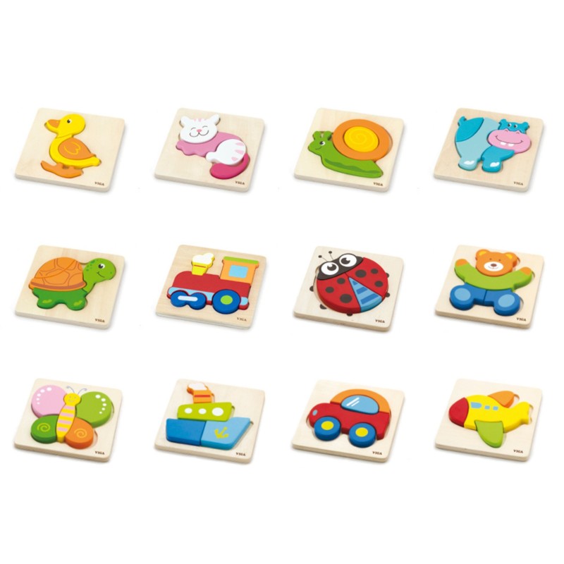Viga Drevené puzzle so stojanom – 12 motívov