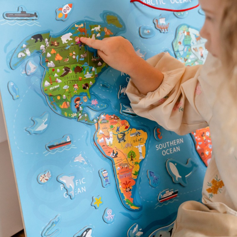 Viga 2w1 Tablica Edukacyjna z Magnetyczną Mapą Świata Montessori