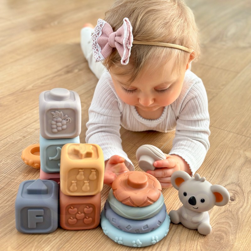 WOOPIE BABY Miękkie Gumowe Klocki Sensoryczne Zestaw 3w1 Miś