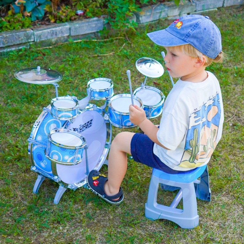 WOOPIE Perkusja Edukacyjna dla Dzieci 6 Bębnów 2 Talerze + Taboret