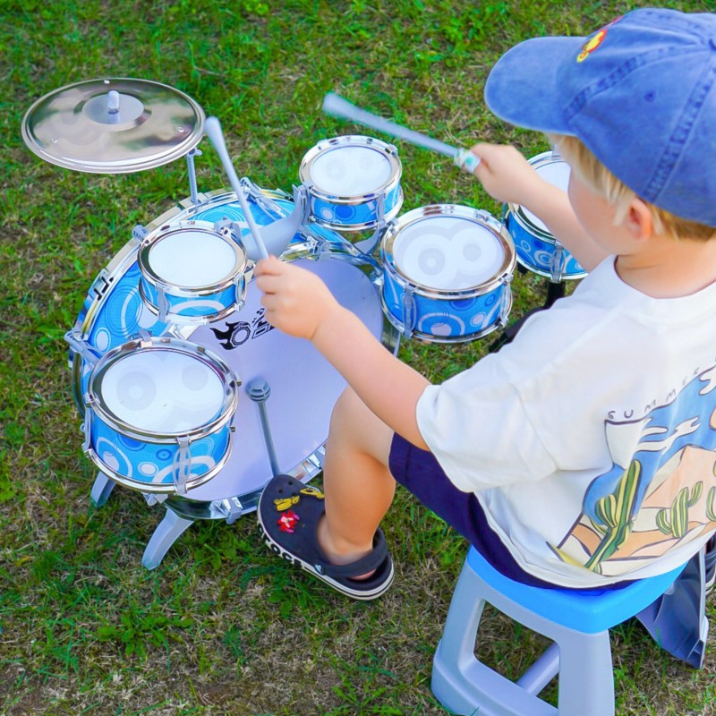WOOPIE Perkusja Edukacyjna dla Dzieci 6 Bębnów 2 Talerze + Taboret
