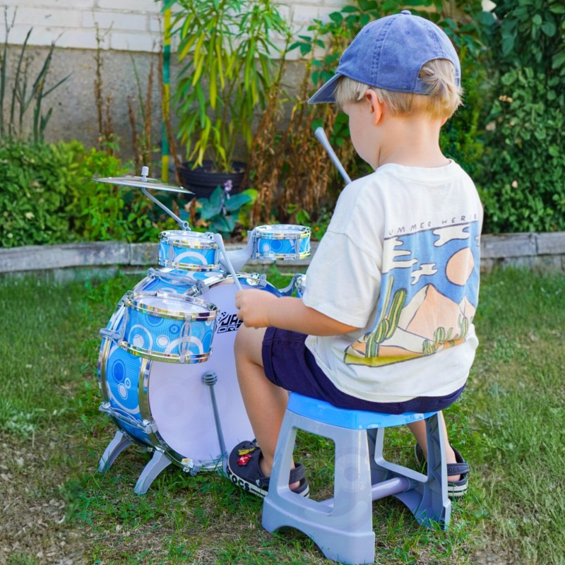 WOOPIE Perkusja Edukacyjna dla Dzieci 6 Bębnów 2 Talerze + Taboret