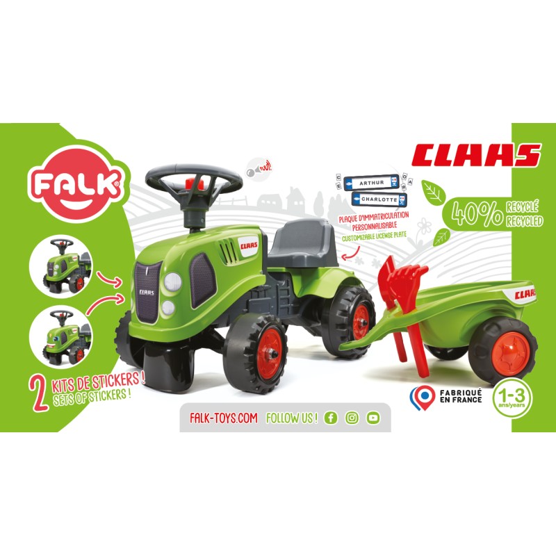 FALK Traktorek Baby Claas Zielony z Przyczepką + akc. od 1-3 lat