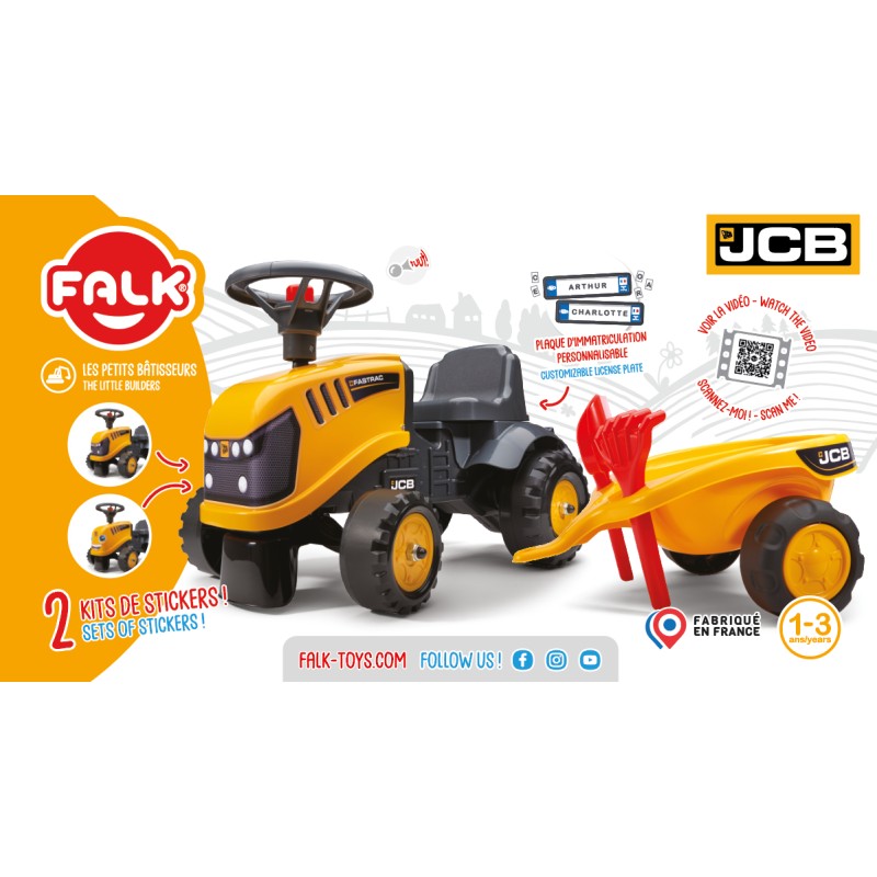 FALK Traktorek JCB Pomarańczowy z Przyczepką od 1-3 lat