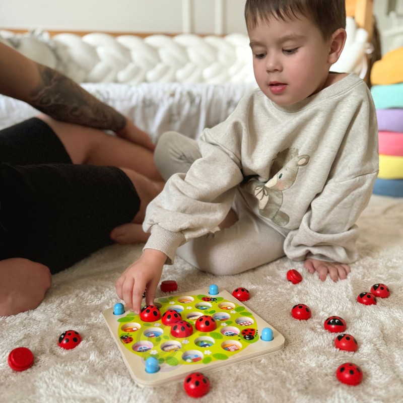WOOPIE GREEN Memory Drewniana Gra Pamięciowa Edukacyjna Układanka Biedronka