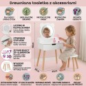 VIGA Toaletka Kosmetyczna Drewniana dla Dzieci Biała z Lustrem + Torebka