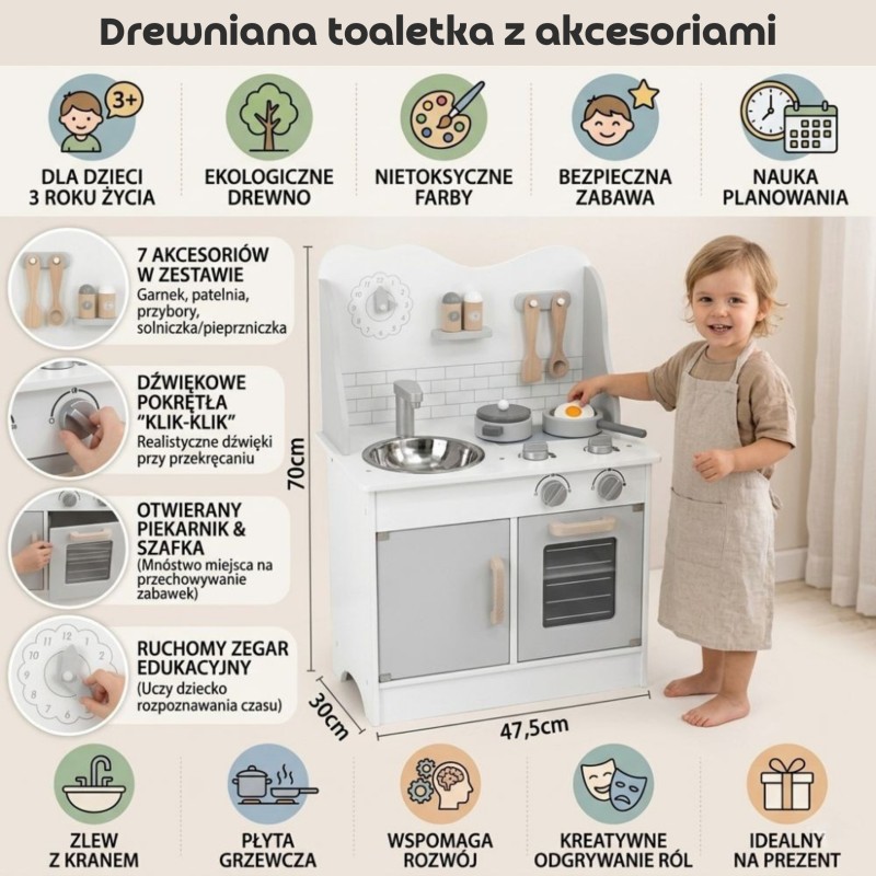 VIGA PolarB Drewniana Kuchnia z Akcesoriami Eco Gray Szara Dla Dzieci Prezent