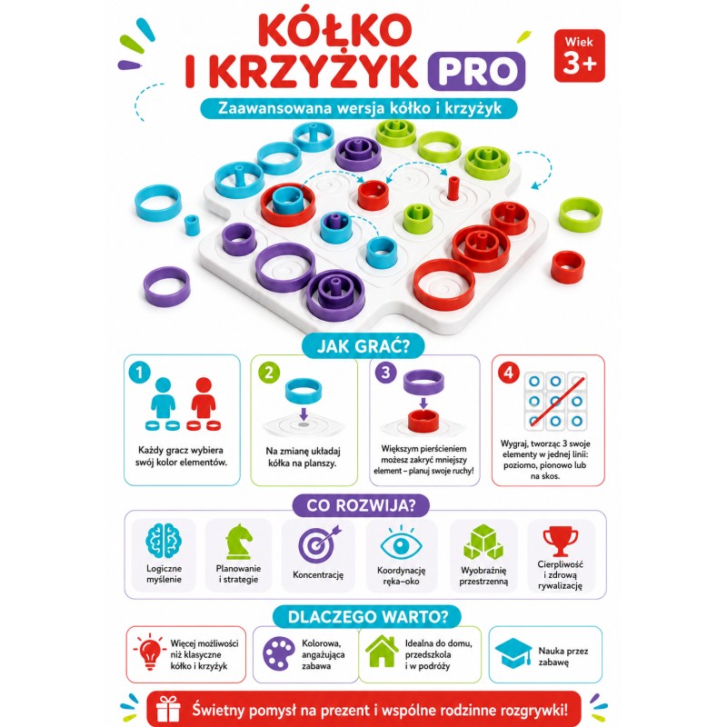 WOOPIE IQ Gra Logiczna Strategiczna Trening Mózgu Kółko i Krzyżyk 36 el.