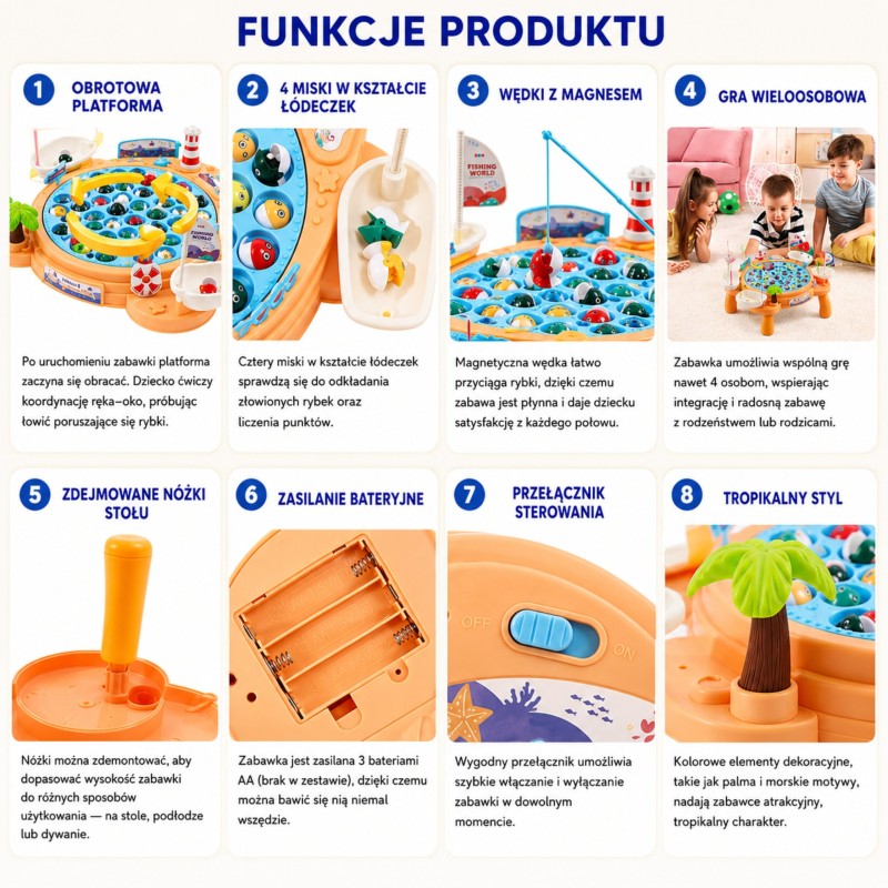 WOOPIE Interaktywny Stolik Gra Łowienia Rybek Na Magnes Piracki