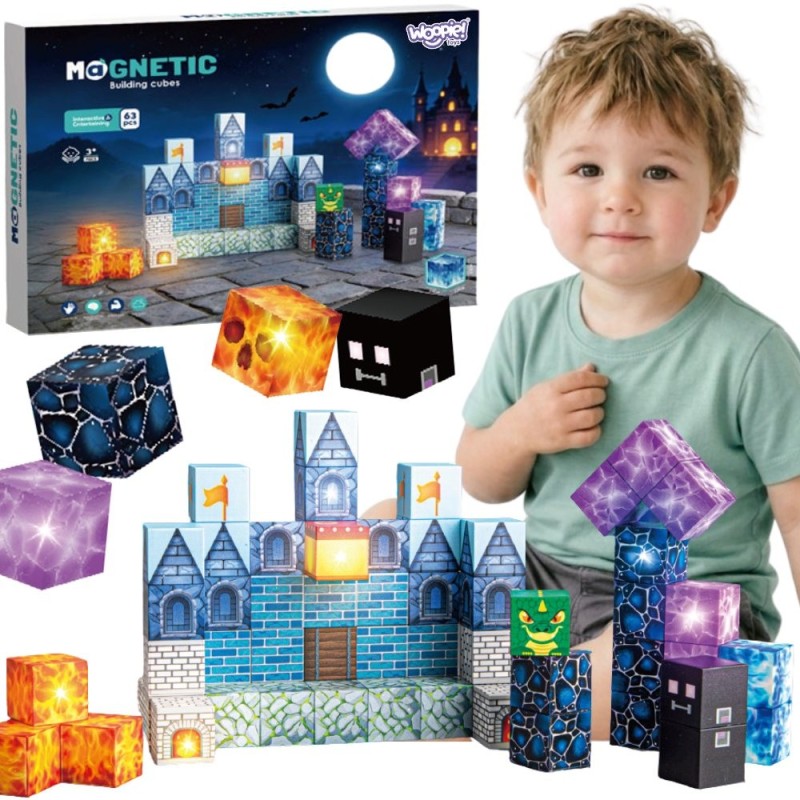 Woopie Magnetická stavebnica Pixelový zámok 64 ks – 3D pixelové kocky