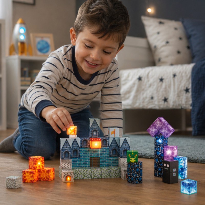 Woopie Magnetická stavebnica Pixelový zámok 64 ks – 3D pixelové kocky