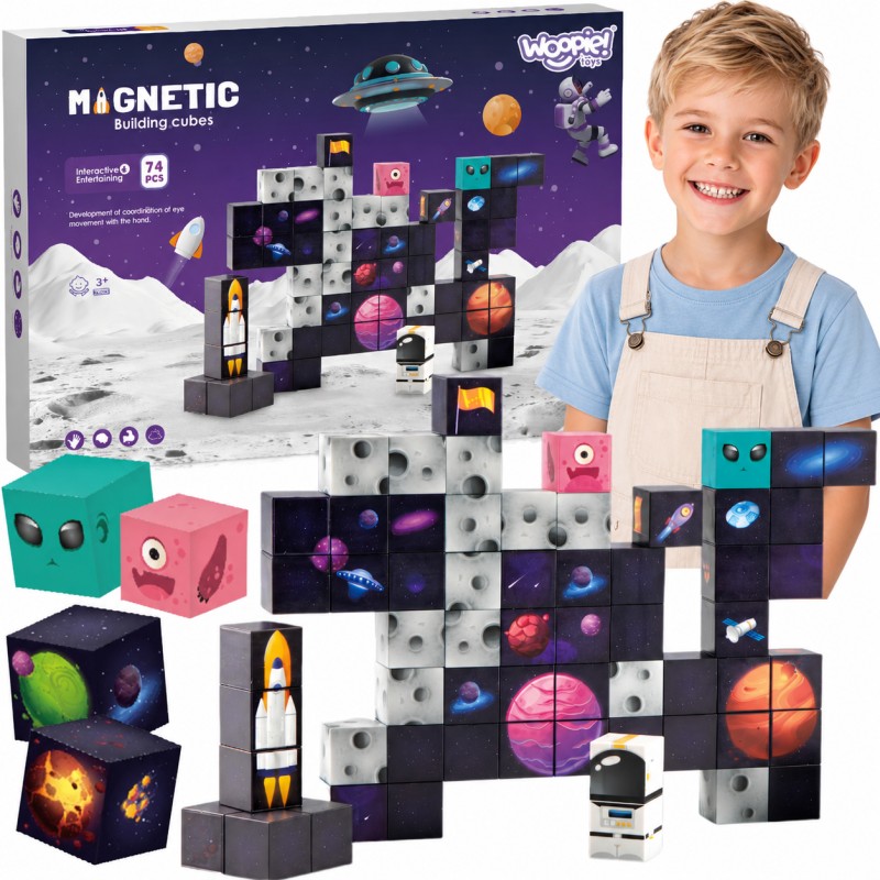 Woopie Magnetická stavebnica Vesmír 74 ks – 3D pixelové magnetické kocky