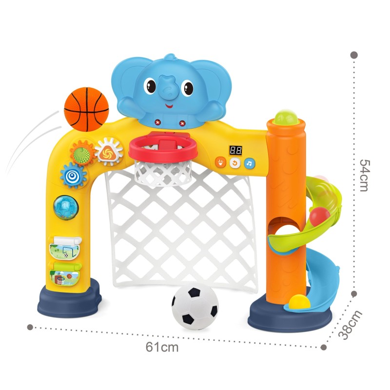Woopie Baby Interaktívne športové centrum 2v1 Sloník – Futbalová bránka a basketbalový kôš