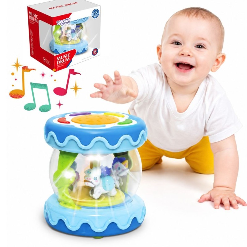 WOOPIE BABY Bębenek Pozytywka Projektor 3w1 Zabawka Muzyczna dla Niemowląt + Walec Roller do Nauki Raczkowania