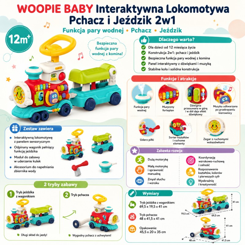 Woopie Baby Interaktívne chodítko a odrážadlo Vlak 2v1