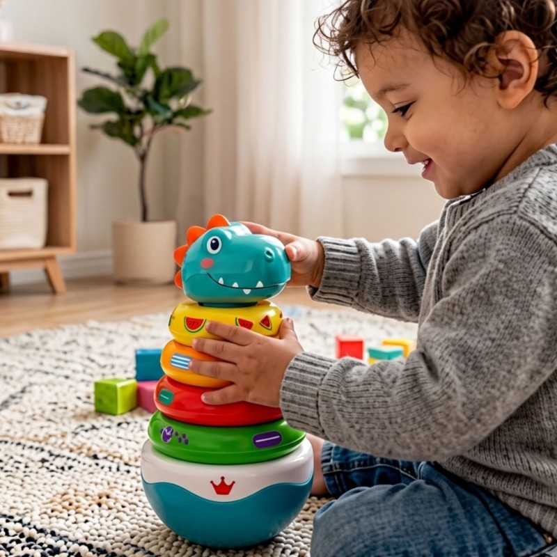WOOPIE BABY Zabawka Sensoryczna Dino Układanka Piramidka dla Niemowląt