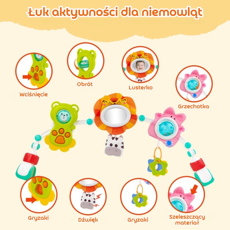 Woopie Baby Senzorická hrazdička na kočík a postieľku Zvieratká