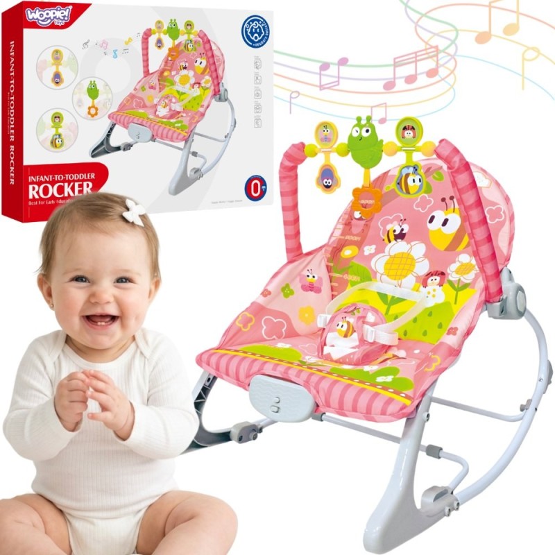 Woopie Baby Ružové vibračné ležadielko a kresielko s hrazdičkou