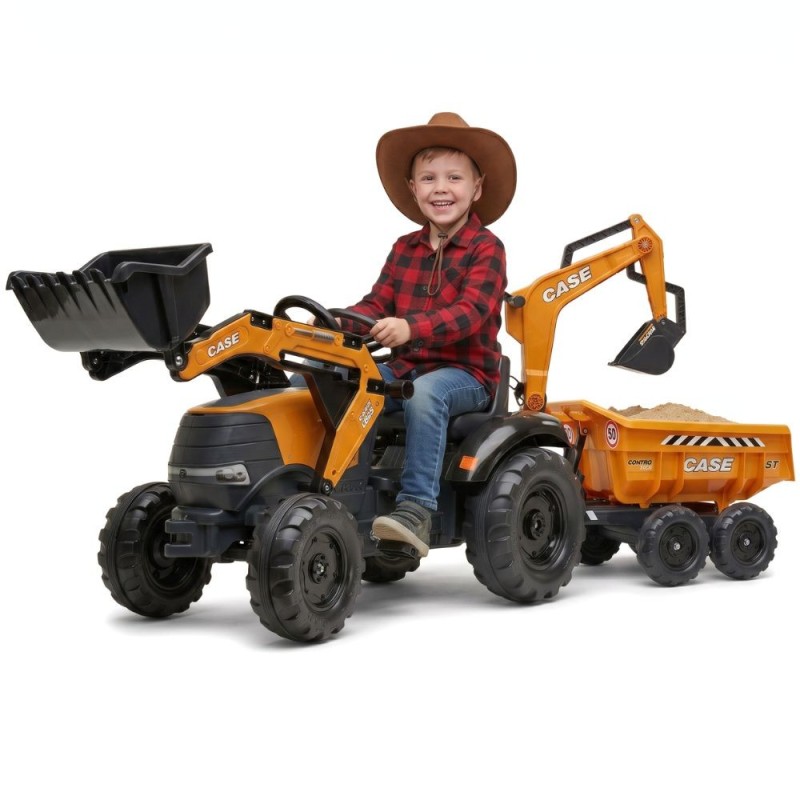 FALK Traktor Case IH Backhoe Pomarańczowy z Przyczepką Ruchoma Łyżka od 3-7 Lat