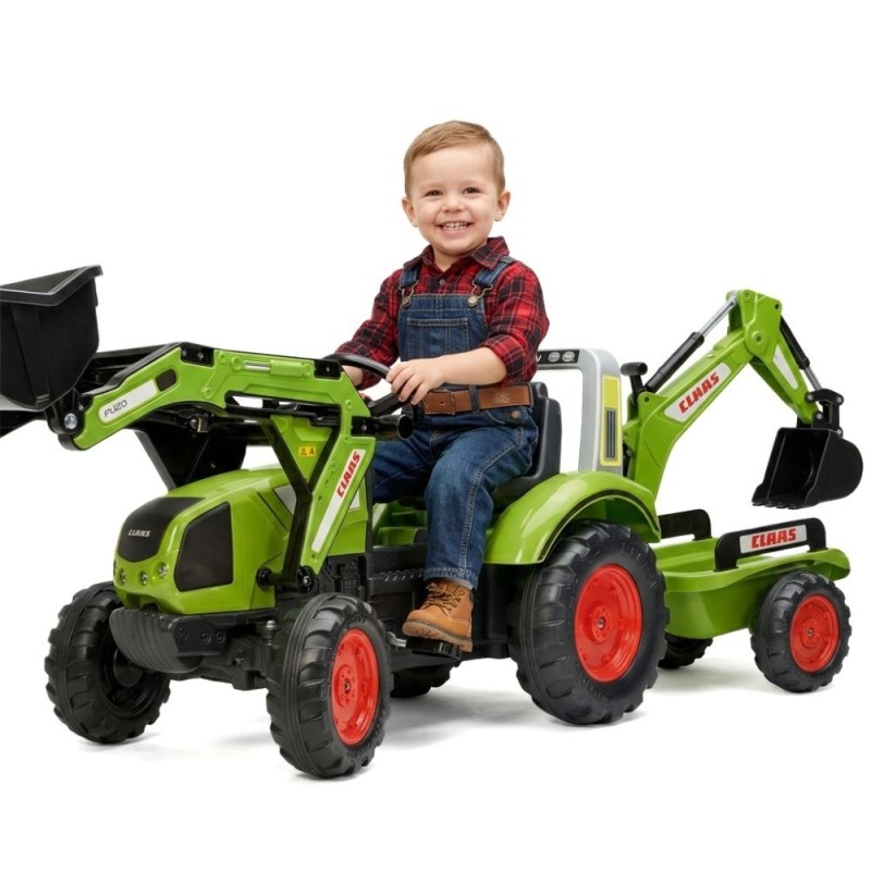 FALK Traktor na Pedały z Łyżką i Przyczepką Zielony CLAAS od 3 Lat