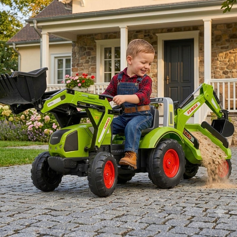 FALK Traktor na Pedały z Łyżką i Przyczepką Zielony CLAAS od 3 Lat