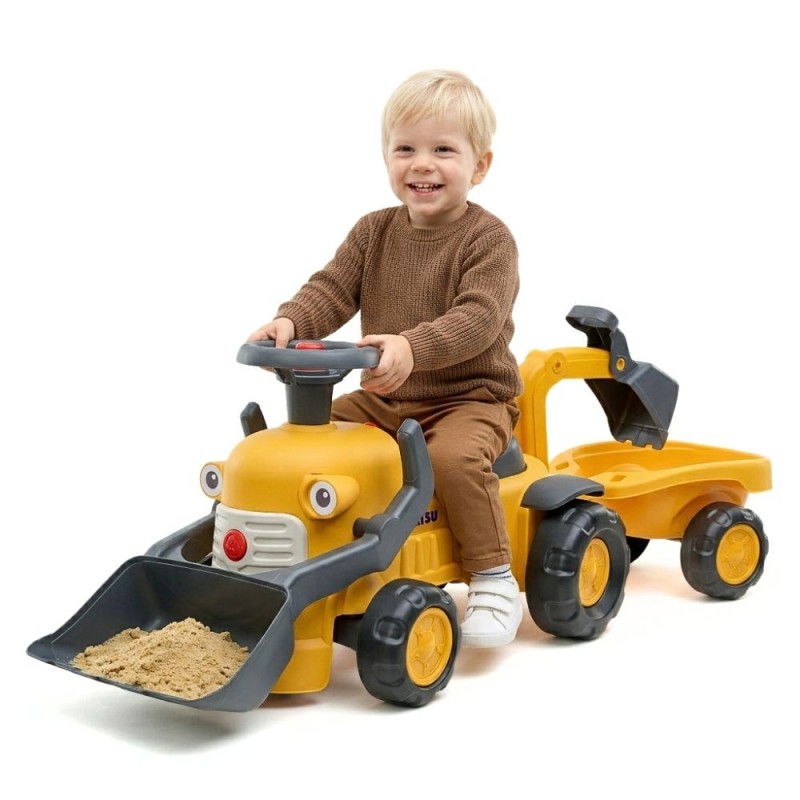 FALK Jeździk Traktor Komatsu z Łyżką Koparką i Przyczepą od 1-3 Lat