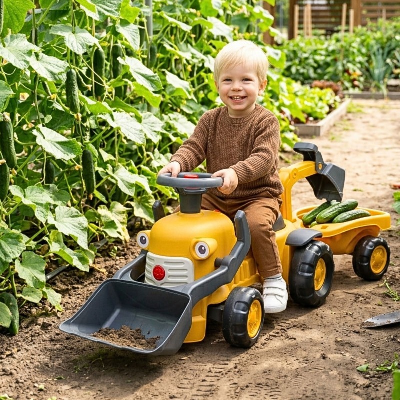 FALK Jeździk Traktor Komatsu z Łyżką Koparką i Przyczepą od 1-3 Lat