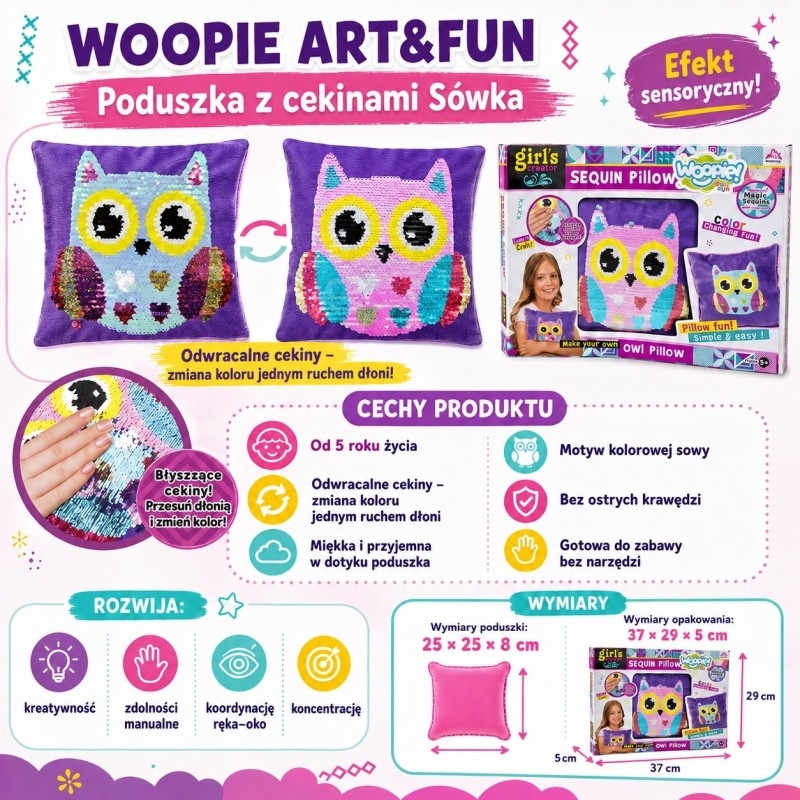 WOOPIE ARTFUN Zestaw Kreatywny Poduszka do Ozdobienia Sówka