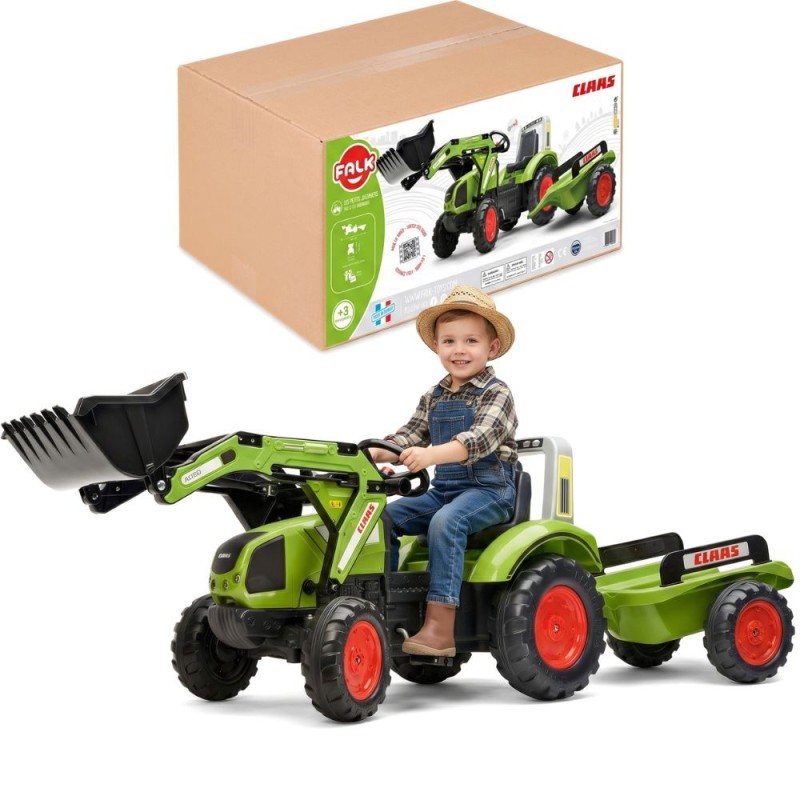 FALK Traktor na Pedały z Łyżką i Przyczepką Zielony CLAAS od 3 Lat
