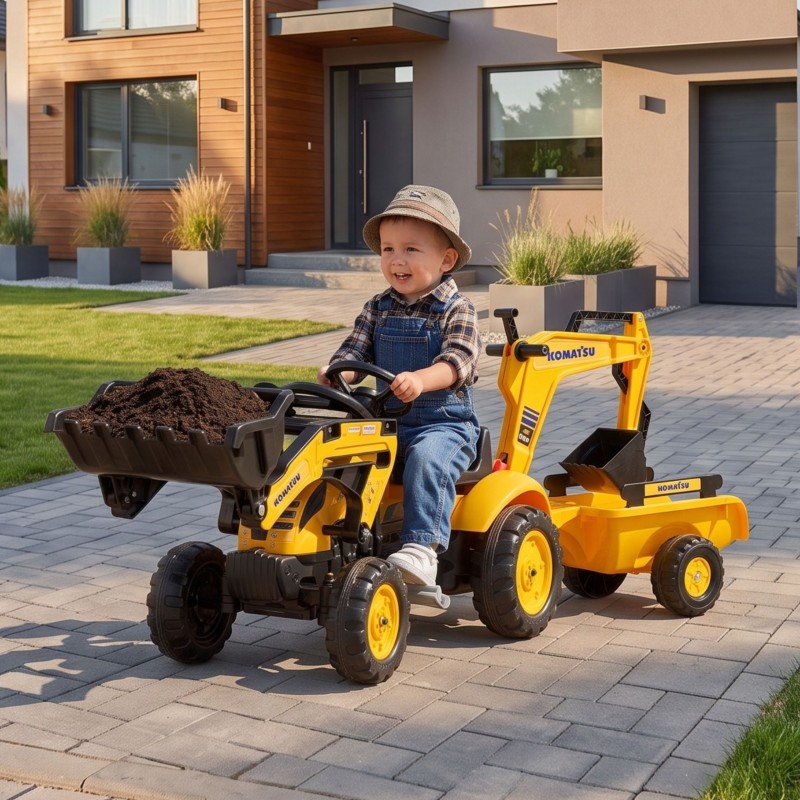 FALK Traktor na Pedały Komatsu z Łyżką Koparką i Przyczepą 2-5 lat