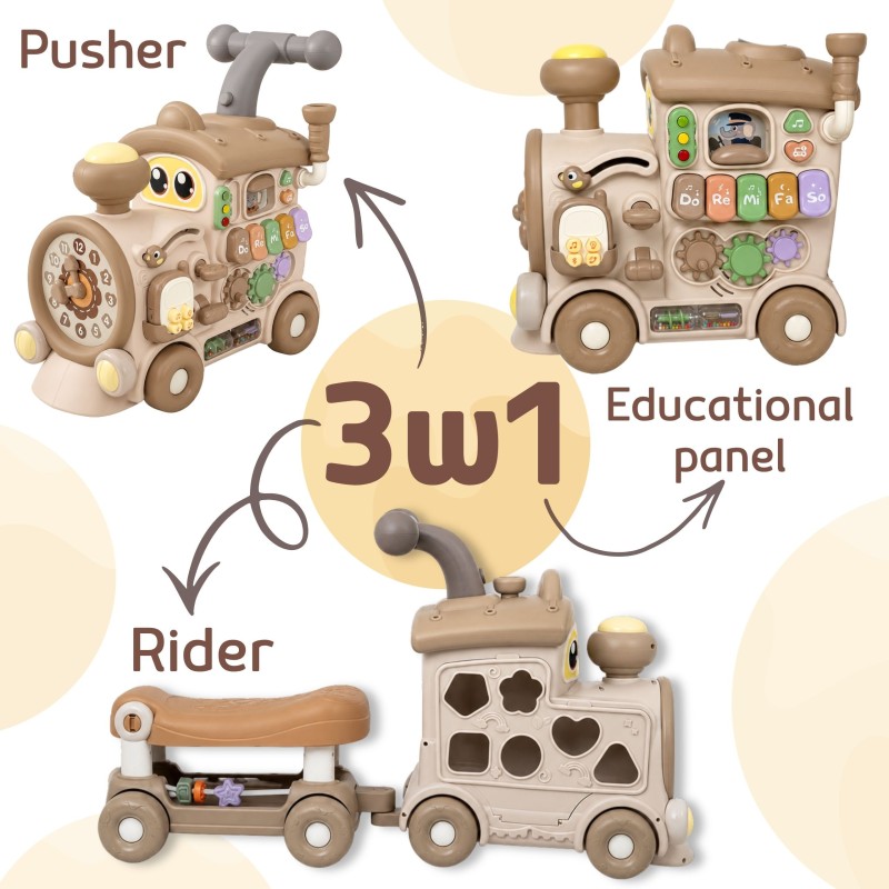 WOOPIE BABY Interaktywny Pociąg Jeździk Pchacz 3w1 Edukacyjny Grający Światło