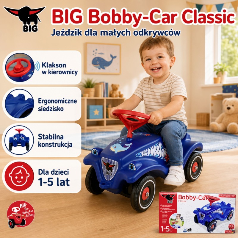 BIG Klasyczny Jeździk Bobby Car z Rysunkiem Delfinka