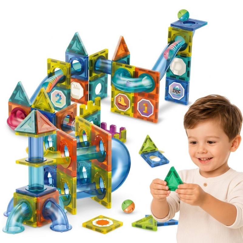 WOOPIE Klocki Magnetyczne Konstrukcyjne 3D Zestaw Edukacyjny Tor Kulkowy 42 el.
