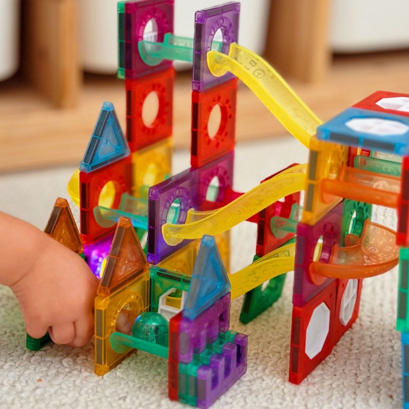 WOOPIE Klocki Magnetyczne Konstrukcyjne 3D Zestaw Edukacyjny Tor Kulkowy 105el.