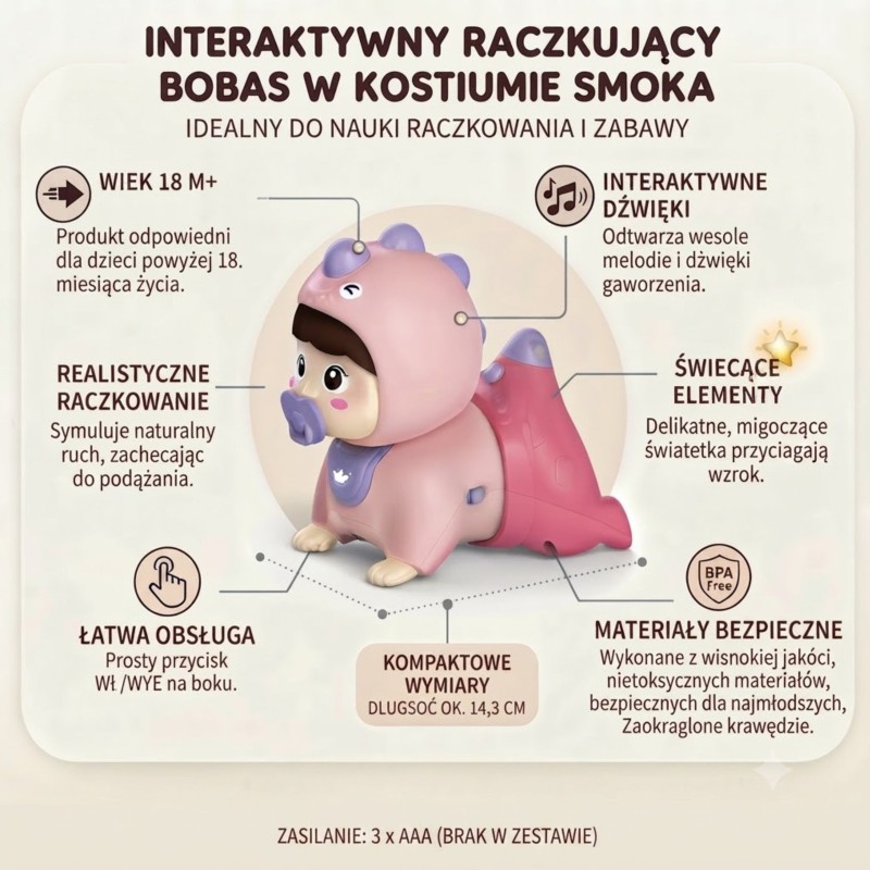WOOPIE BABY Raczkujący Bobas Zabawka z Melodiami Świecąca