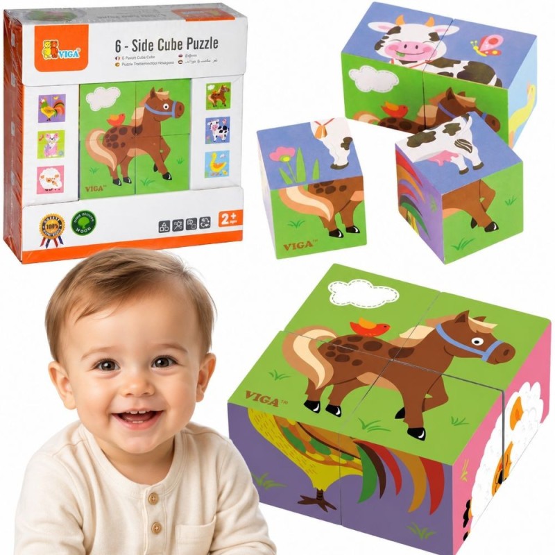 VIGA Drewniana Układanka Puzzle Farma 4 klocki