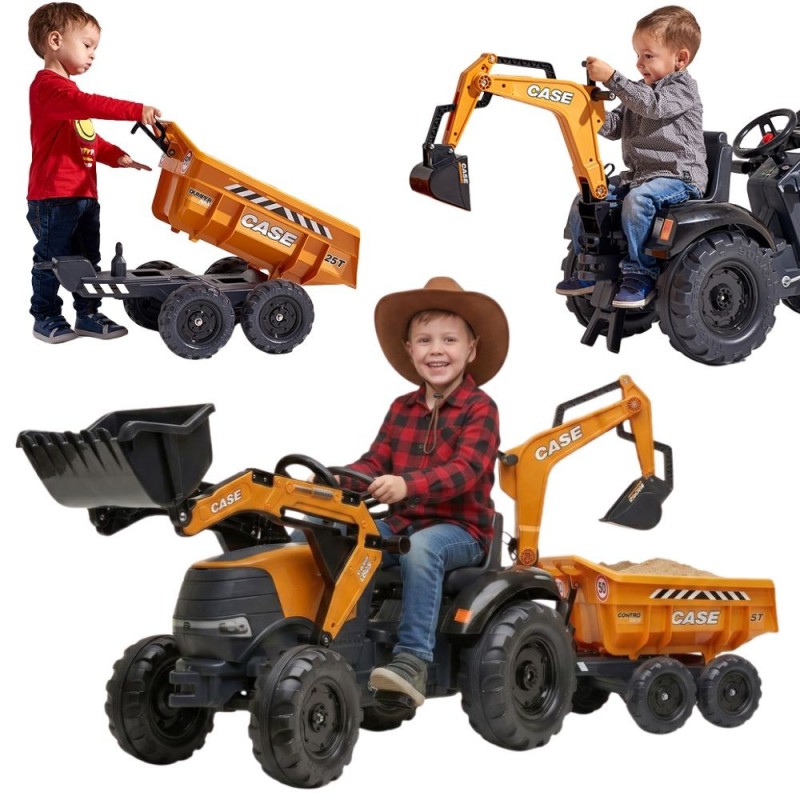 FALK Traktor Case IH Backhoe Pomarańczowy z Przyczepką Ruchoma Łyżka od 3-7 Lat