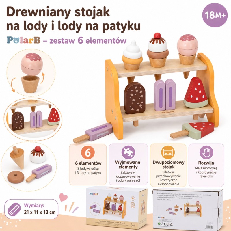 VIGA Drewniana Lodziarnia Sklepik Zestaw z Lodami 6 szt Lodów