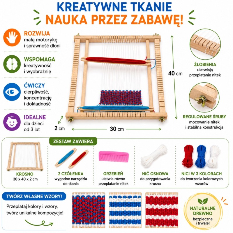 VIGA Drewniane Krosno Warsztat Tkacki Zestaw do tkania Montessori