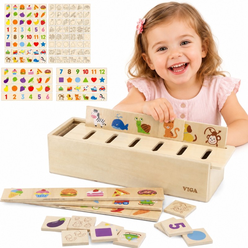 VIGA Drewniany Edukacyjny Sorter Gra Zwierzątka Owoce Warzywa Montessori