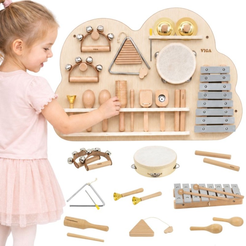 VIGA Drewniana Tablica Muzyczna Zestaw 12 Instrumentów Perkusyjnych