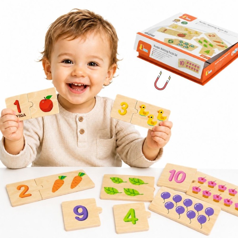 VIGA Zestaw Drewniane Puzzle Dopasuj Liczby Układanka Montessori